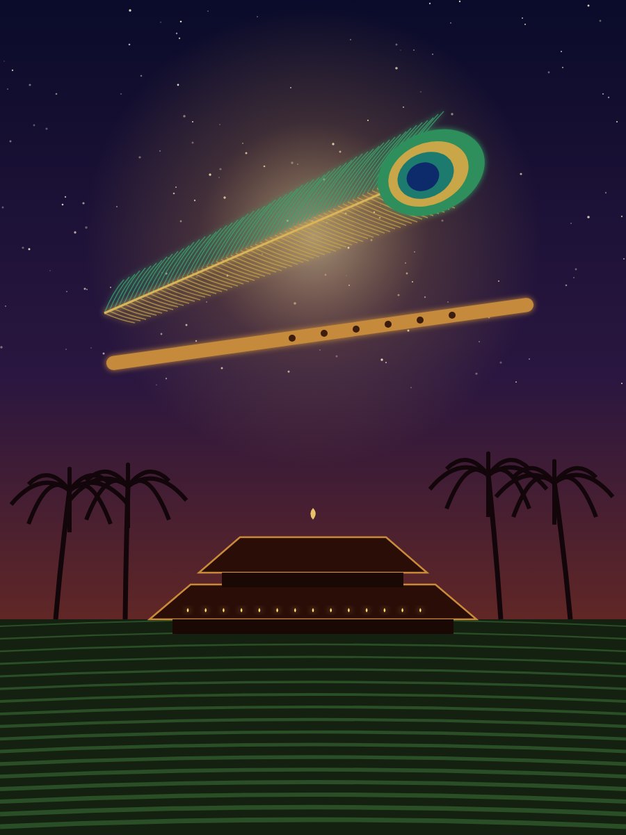 Unnikannan's peacock feather and flute over the paddy fields of Kuttanad